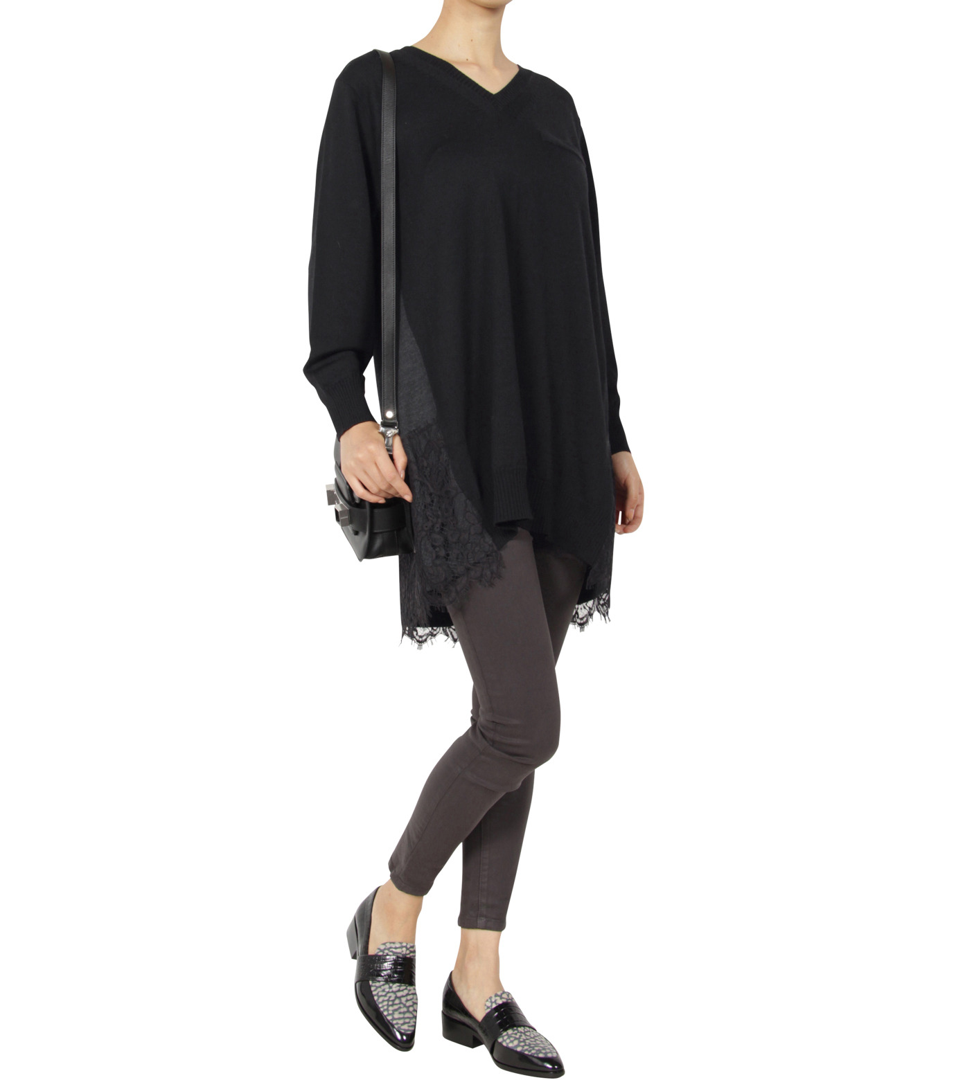 【希少】sacai 21SS Embroidery Lace Knit スター柄 中古・古着通販】sacai (サカイ) Satin Mix Wool Knit Pullover