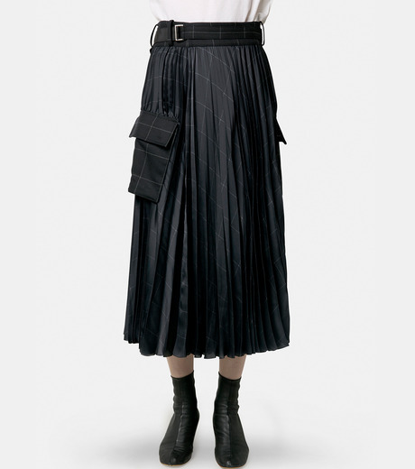 sacai 24AW Windowpane Skirt スカート プリーツ 黒1 サカイ - sacai | Windowpane Skirt-Black-2の通販 | RESTIR