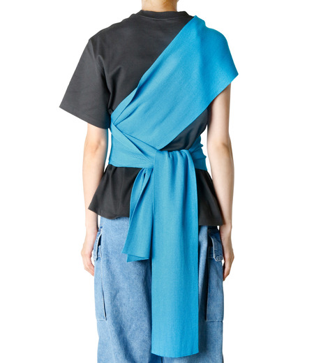 LE CIEL BLEU◆トップス/36/ウール/NVY/19A63211 ル シェル ブルー - LE CIEL BLEU | Wrap Detail Tee-Blue-36の