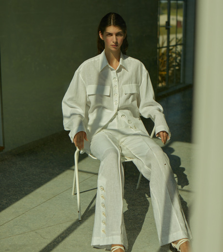 IRENE　アイレネ　チノパンツ　ストライプ　ジッパー アイレネ - IRENE | Light Cotton Trousers-White-34の通販