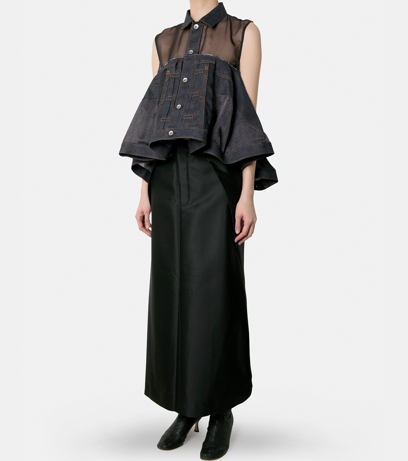 サカイ - sacai | Denim Mix Sless Shirt-Indigo-1の通販