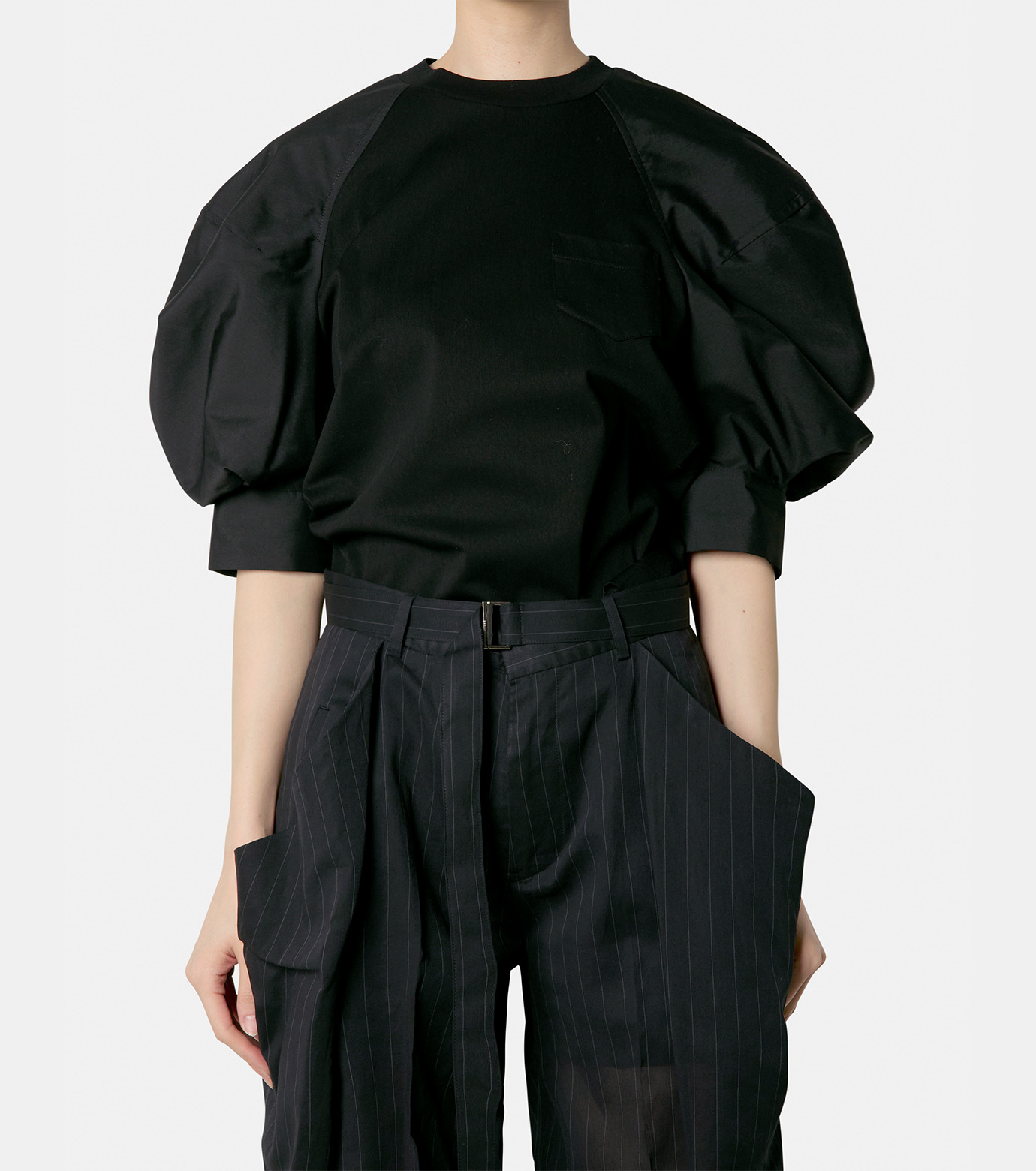 サカイ - sacai | Poplin x Jersey T-Shirt-Black-1の通販