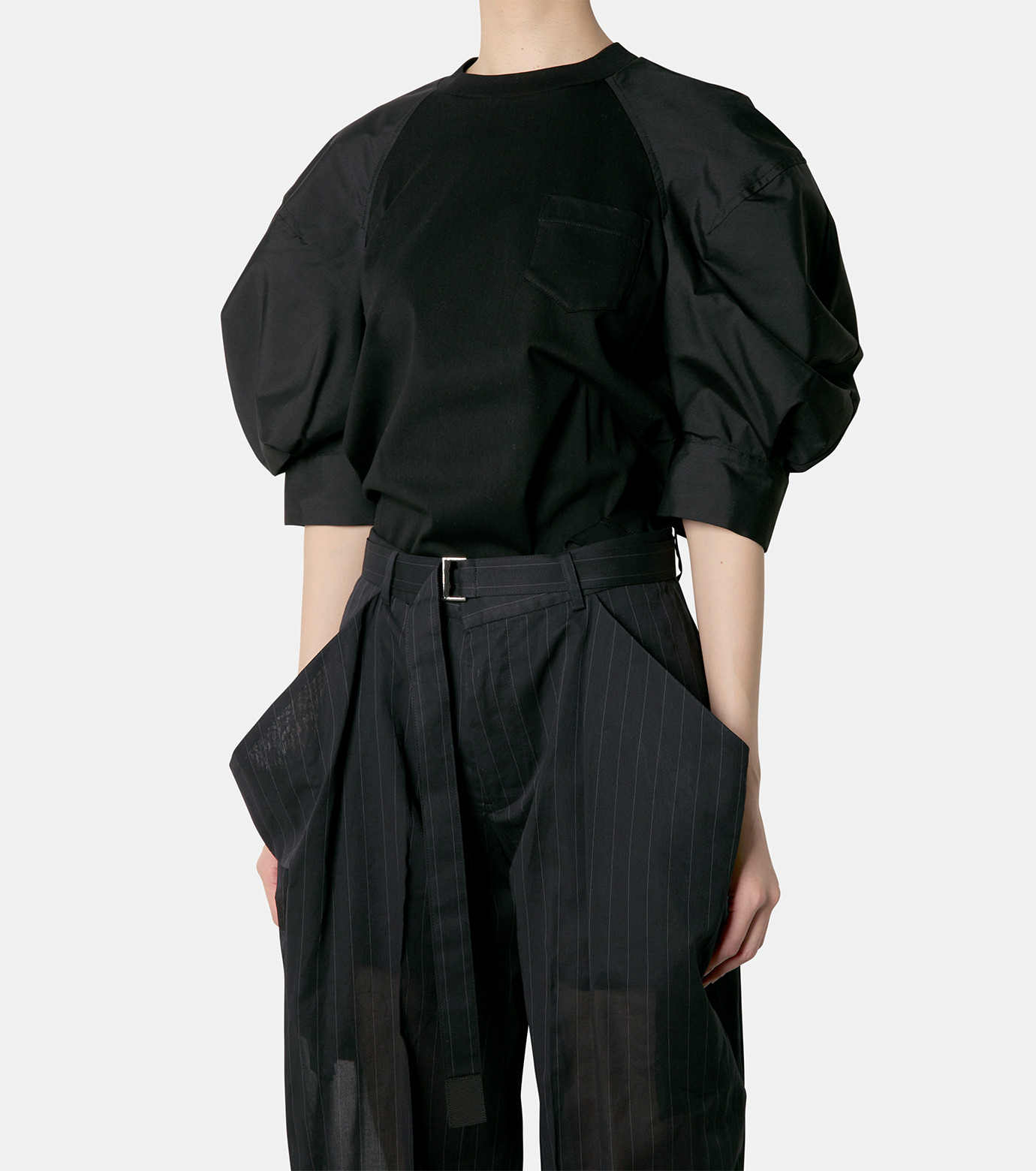 Tシャツ・カットソー sacai SS25 Flounced shirt (2507846 151) サカイ - sacai | Poplin x Jersey T-Shirt-Black-2の通販