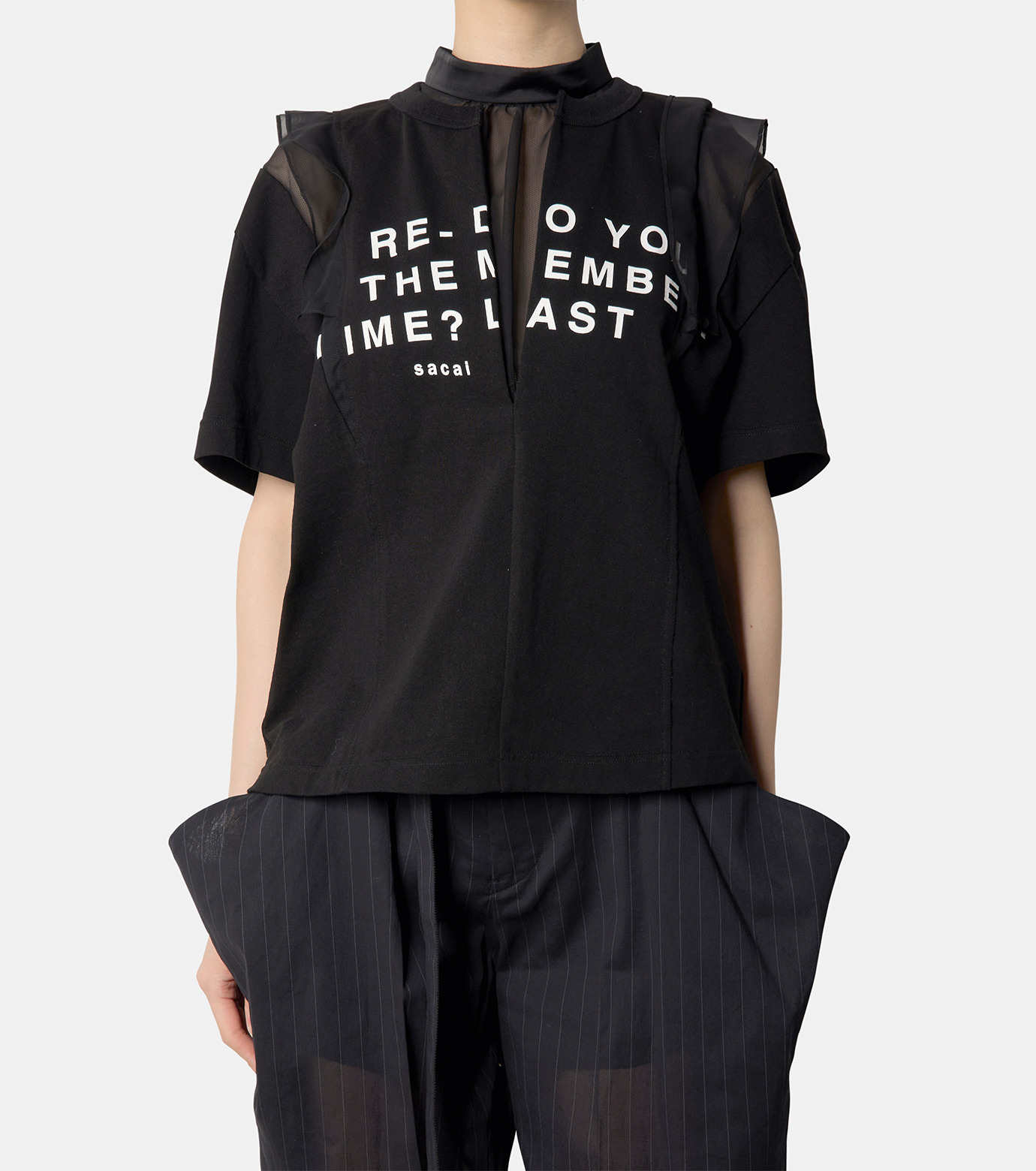 サカイ - sacai | Jersey x Satin T-shirt w/Print-Black-1の