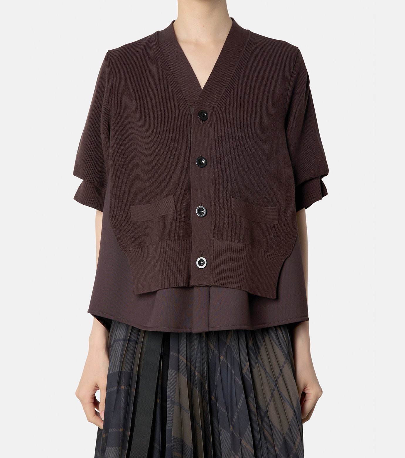 sacai サカイ カーディガン Vネック カシミヤ混 シルク混 異素材 1 sacai サカイ カーディガン Vネック カシミヤ混 シルク混 異素材