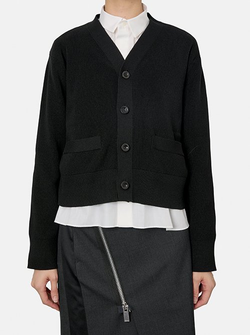 サカイ - sacai | Poplin x Cotton Knit Cardigan-Black-1の通販