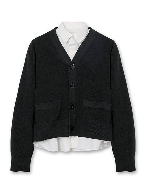 サカイ - sacai | Poplin x Cotton Knit Cardigan-Black-1の通販