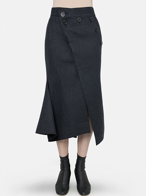 サカイ - sacai | Wool Melton Midi Skirt-Charcoal Gray-1の通販