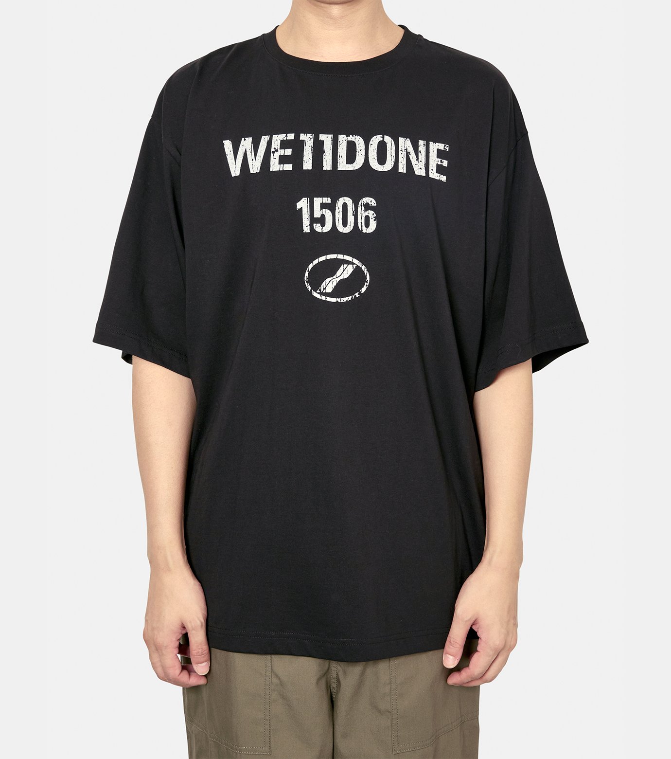即*！様 新品 ウェルダンWE11DONE WOOL エンボス 加工 LOGOジ ウェルダン - WE11DONE | VINTAGE LOGO PRINT T-SHIRT-Black-Sの通販