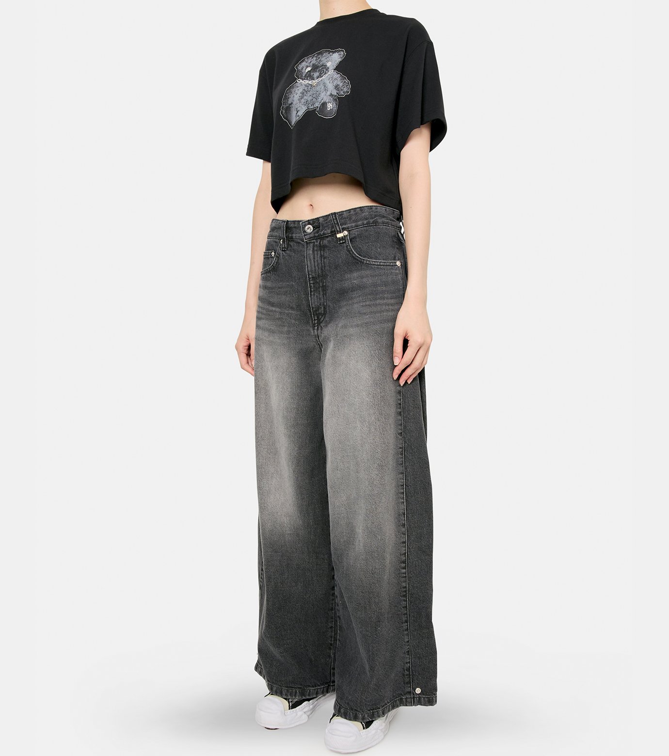 ウェルダン - WE11DONE | CROPPED TEDDY BEAR T-SHIRT-Black-Sの