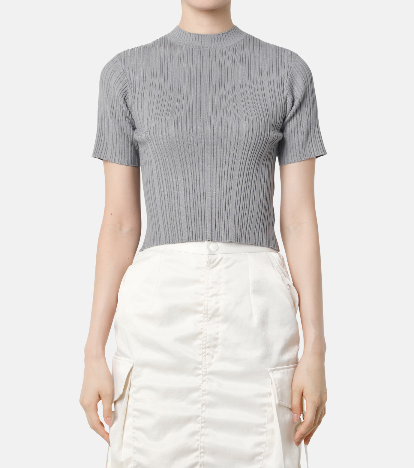 トップス LE CIEL BLEU Ribbed Eyelet SleevelessTop ル シェル ブルー - LE CIEL BLEU | Back Slit Rib Knit-Gray-36の通販