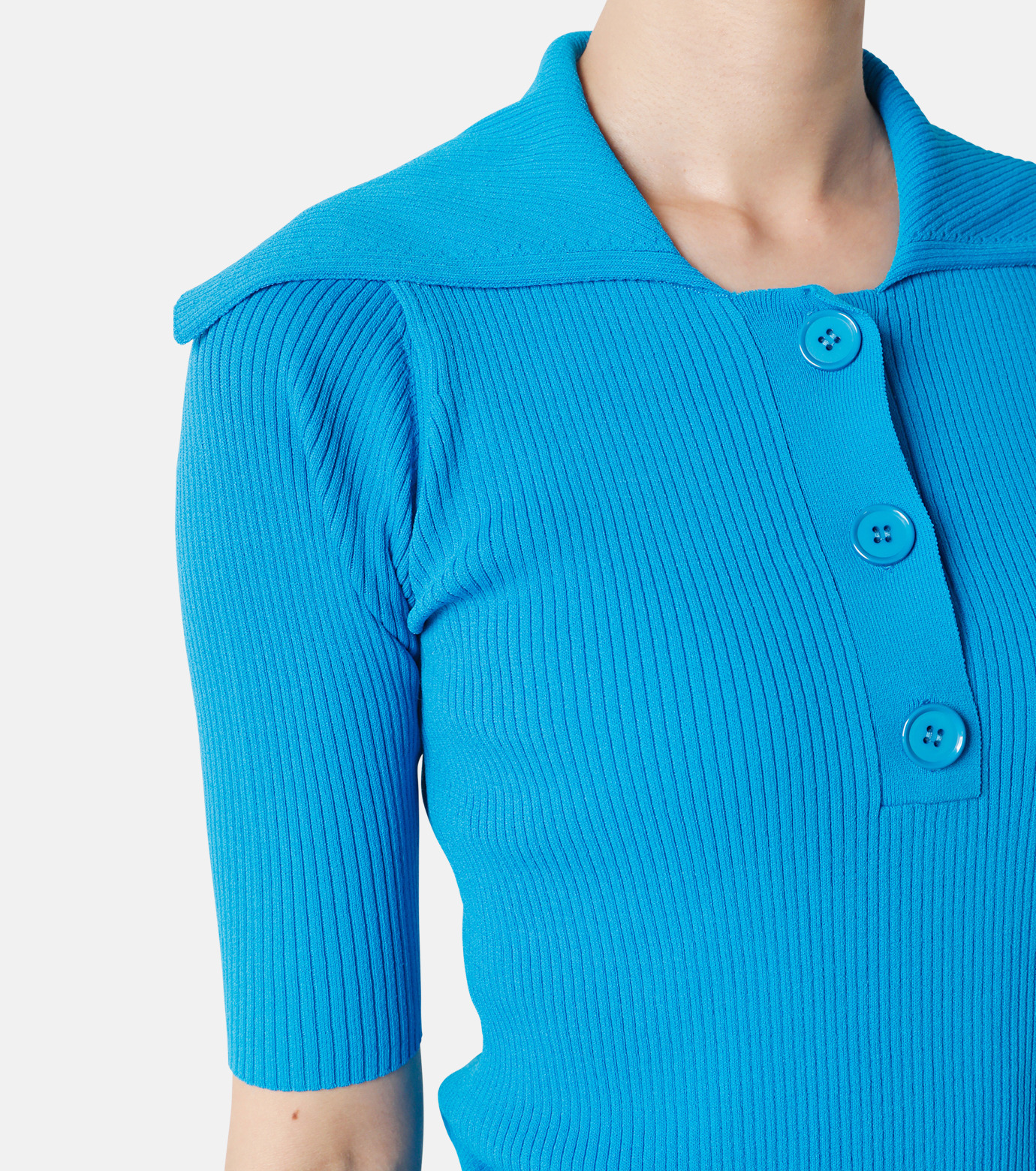 ル シェル ブルー - LE CIEL BLEU | Big Collar Rib Knit Top-Light