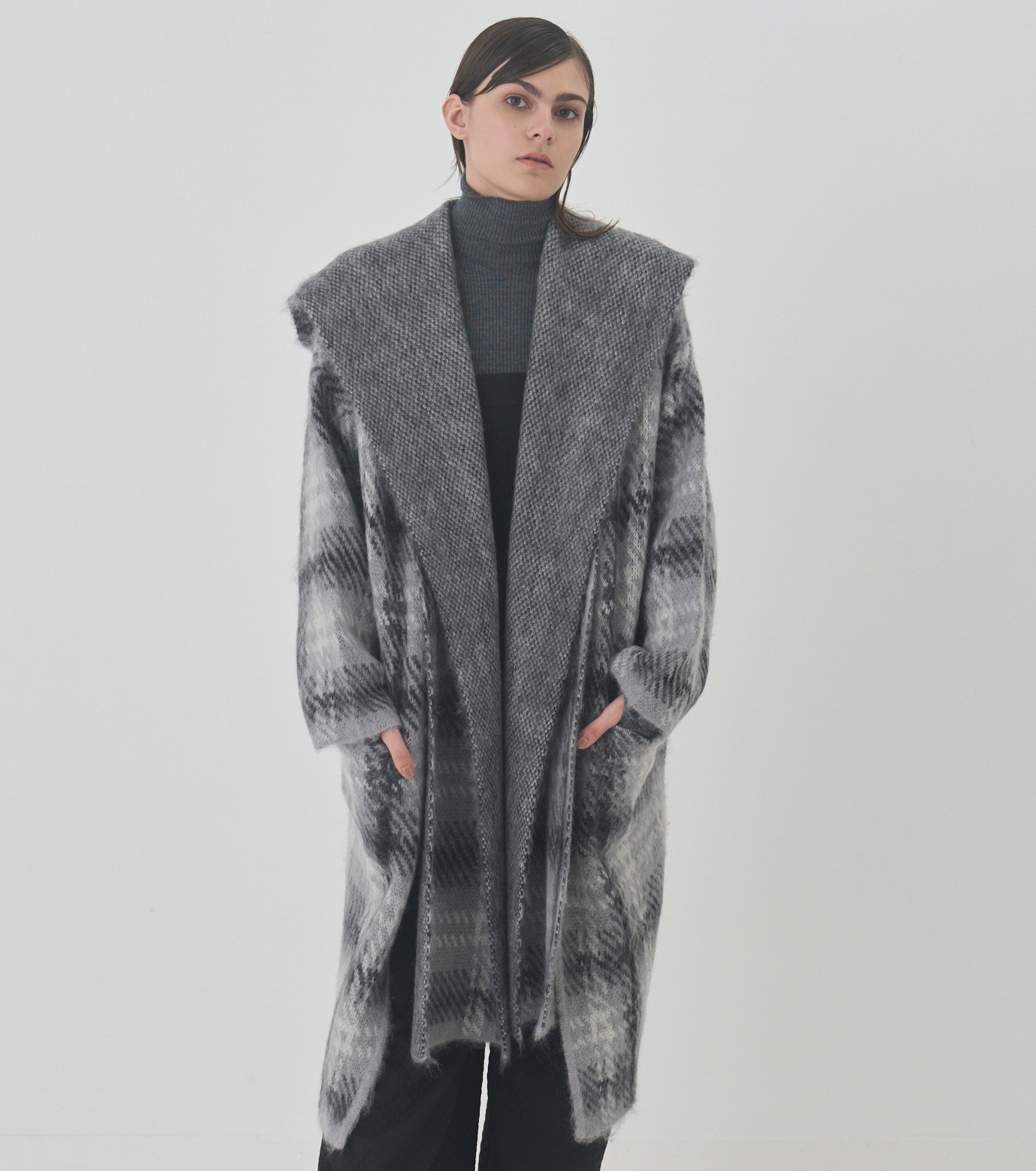 ル シェル ブルー - LE CIEL BLEU | Check Knit Coat-Gray-36の