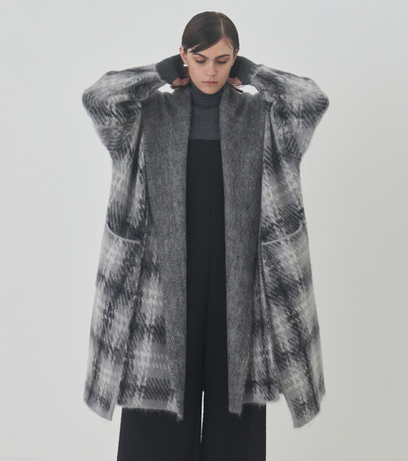 ル シェル ブルー - LE CIEL BLEU | Check Knit Coat-Gray-36の