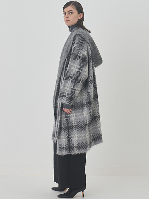 ル シェル ブルー - LE CIEL BLEU | Check Knit Coat-Gray-36の