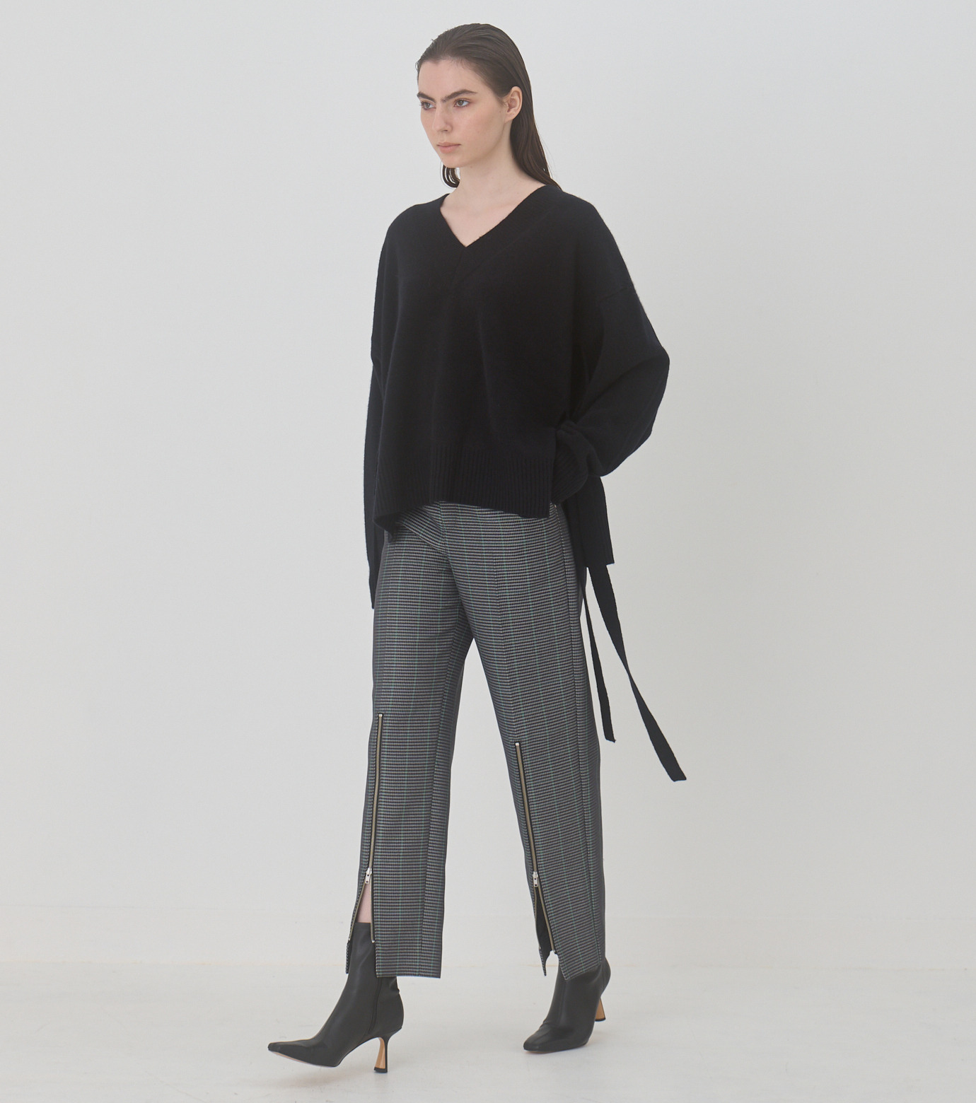 ル シェル ブルー - LE CIEL BLEU | Check Zip Pants-Gray-34の通販 