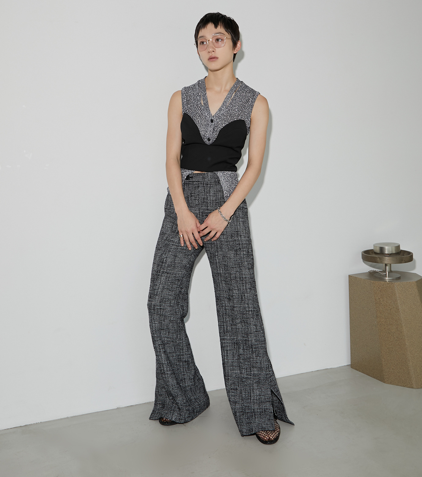 ル シェル ブルー - LE CIEL BLEU | Tweed Pants-Black-34の通販