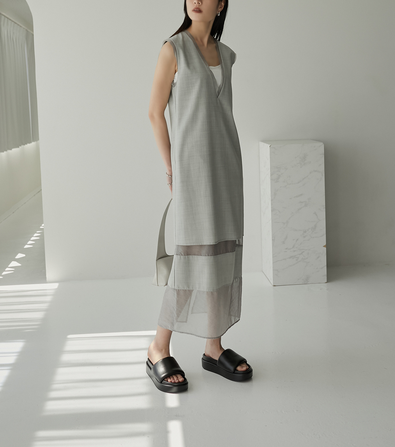 ル シェル ブルー - LE CIEL BLEU | Sheer Combo Dress-Gray-36の通販 