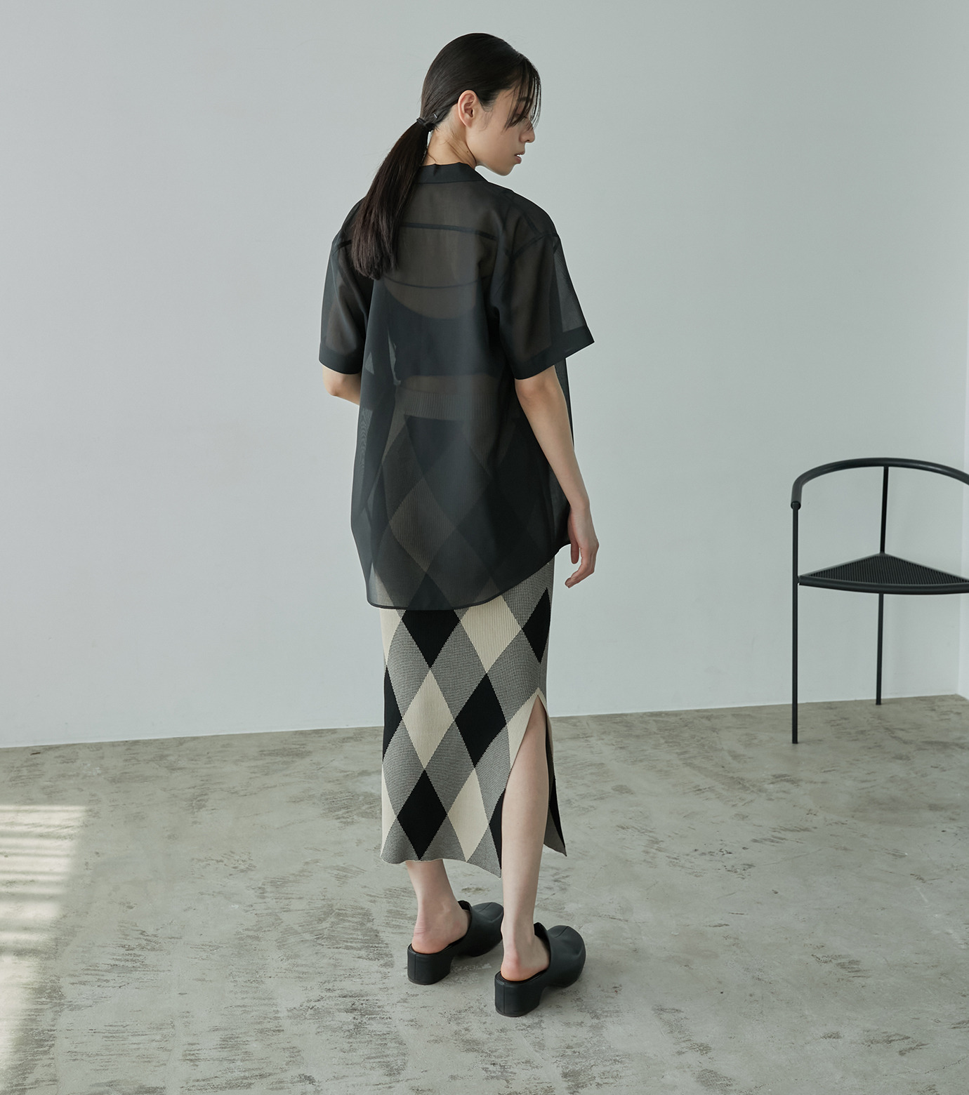 【bottega Veneta】ウール サトル ストライプ スカート パンツ グレー/ブラウン メランジェウール サトル ストライプ スカート