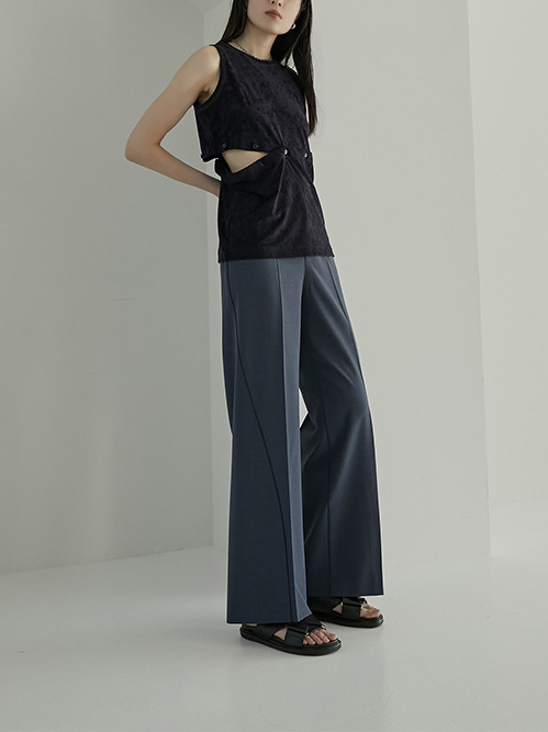ル シェル ブルー - LE CIEL BLEU | Curve Line Slacks-Navy-34