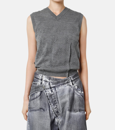 IRENE Eyelet High Gaugeニットベスト アイレネ - IRENE | Eyelet High Gauge V Knit-Gray-36の通販
