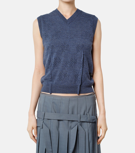IRENE Eyelet High Gaugeニットベスト アイレネ - IRENE | Eyelet High Gauge V Knit-Blue-36の通販