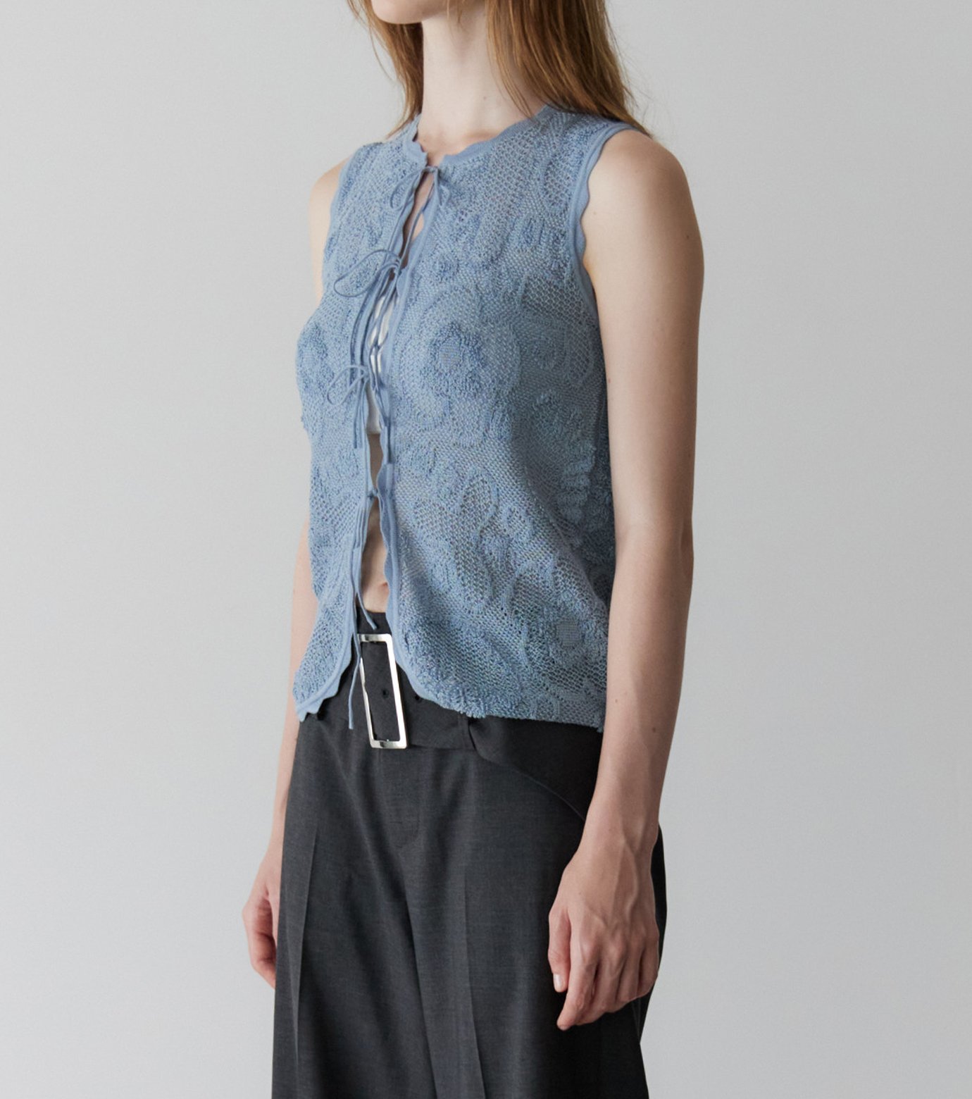 ル シェル ブルー - LE CIEL BLEU | Jacquard Knit Vest w/Ribbon