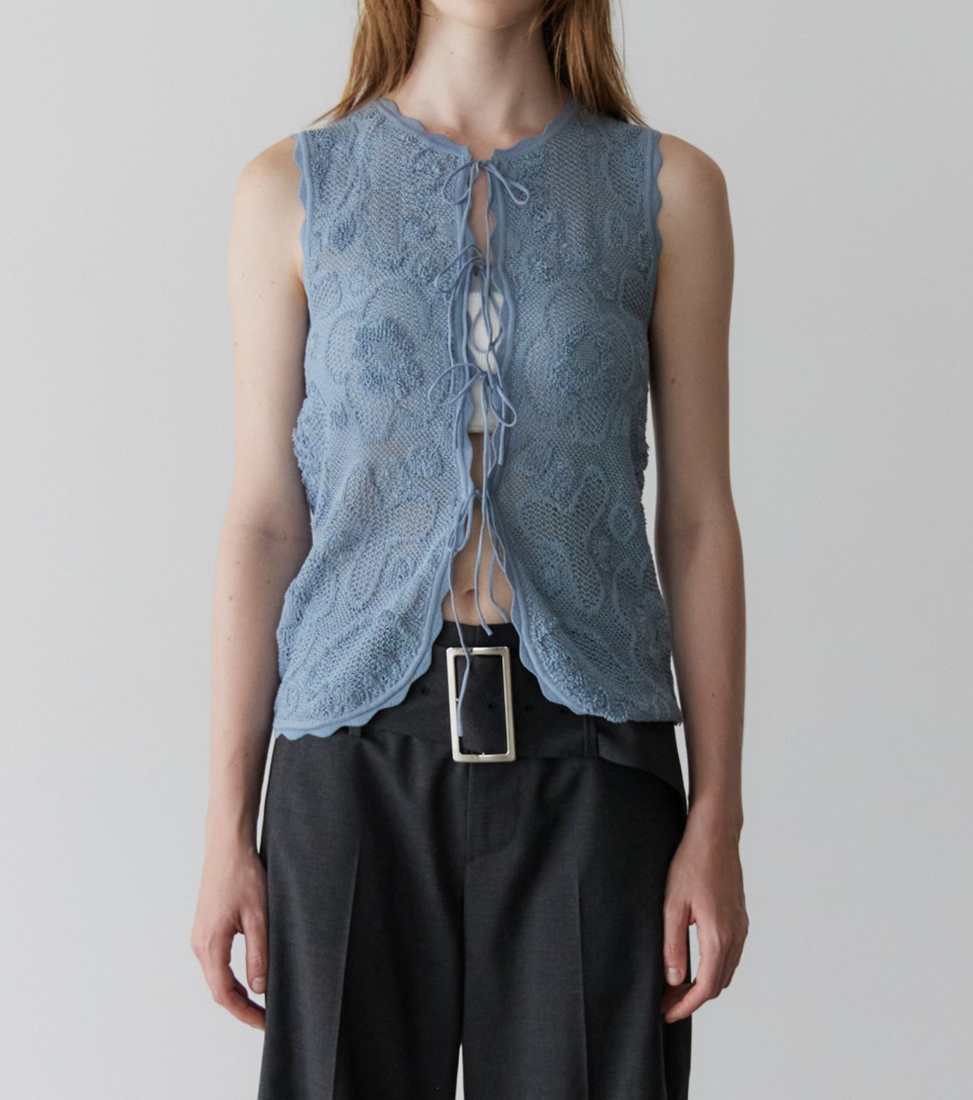 ル シェル ブルー - LE CIEL BLEU | Jacquard Knit Vest w/Ribbon