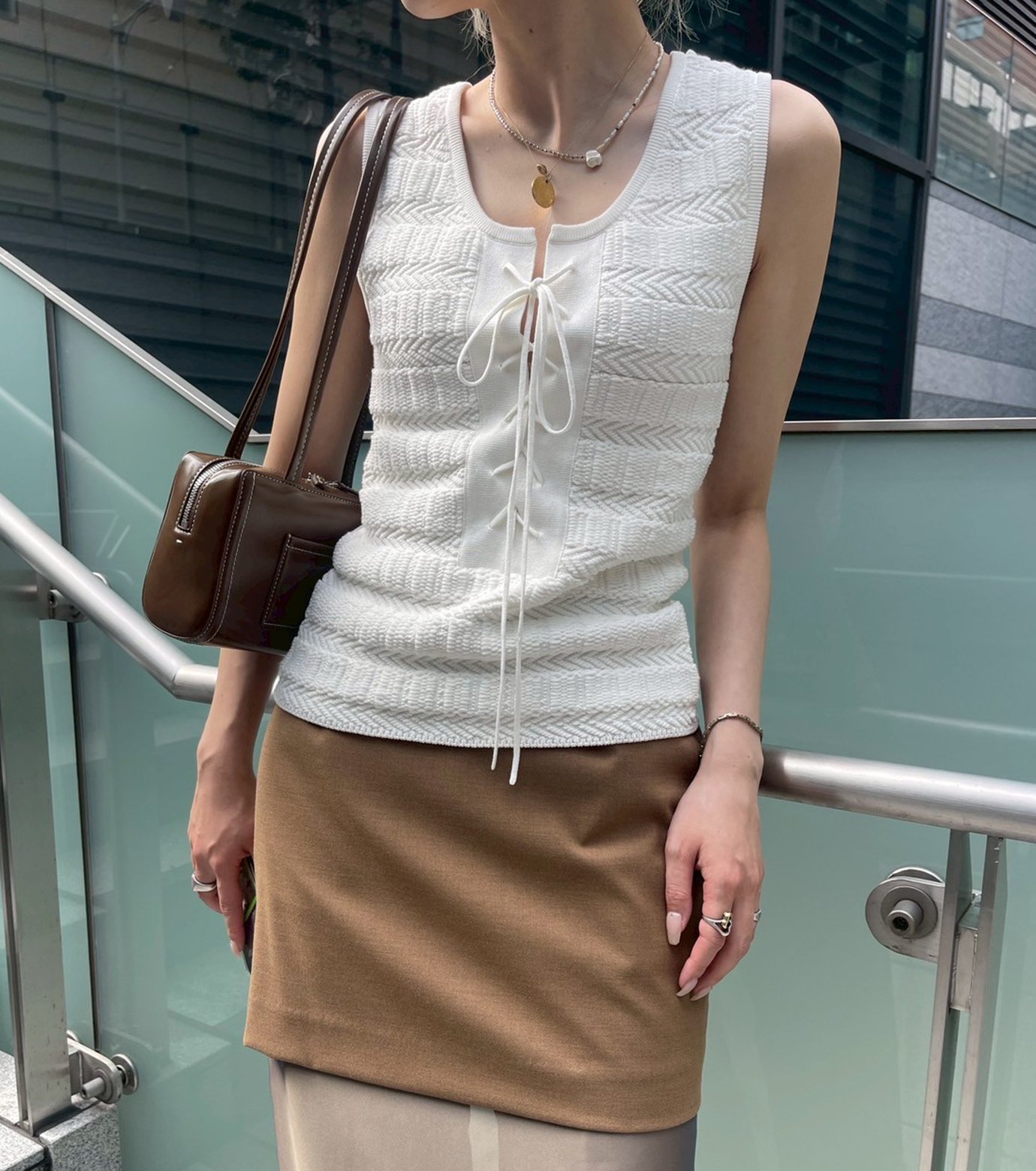 ル シェル ブルー - LE CIEL BLEU | Knit Top w/Lace-Up Front-Off 
