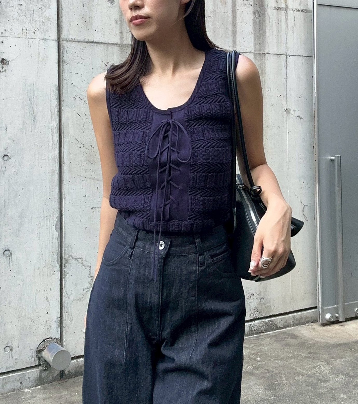 ル シェル ブルー - LE CIEL BLEU | Knit Top w/Lace-Up | RESTIR リステア