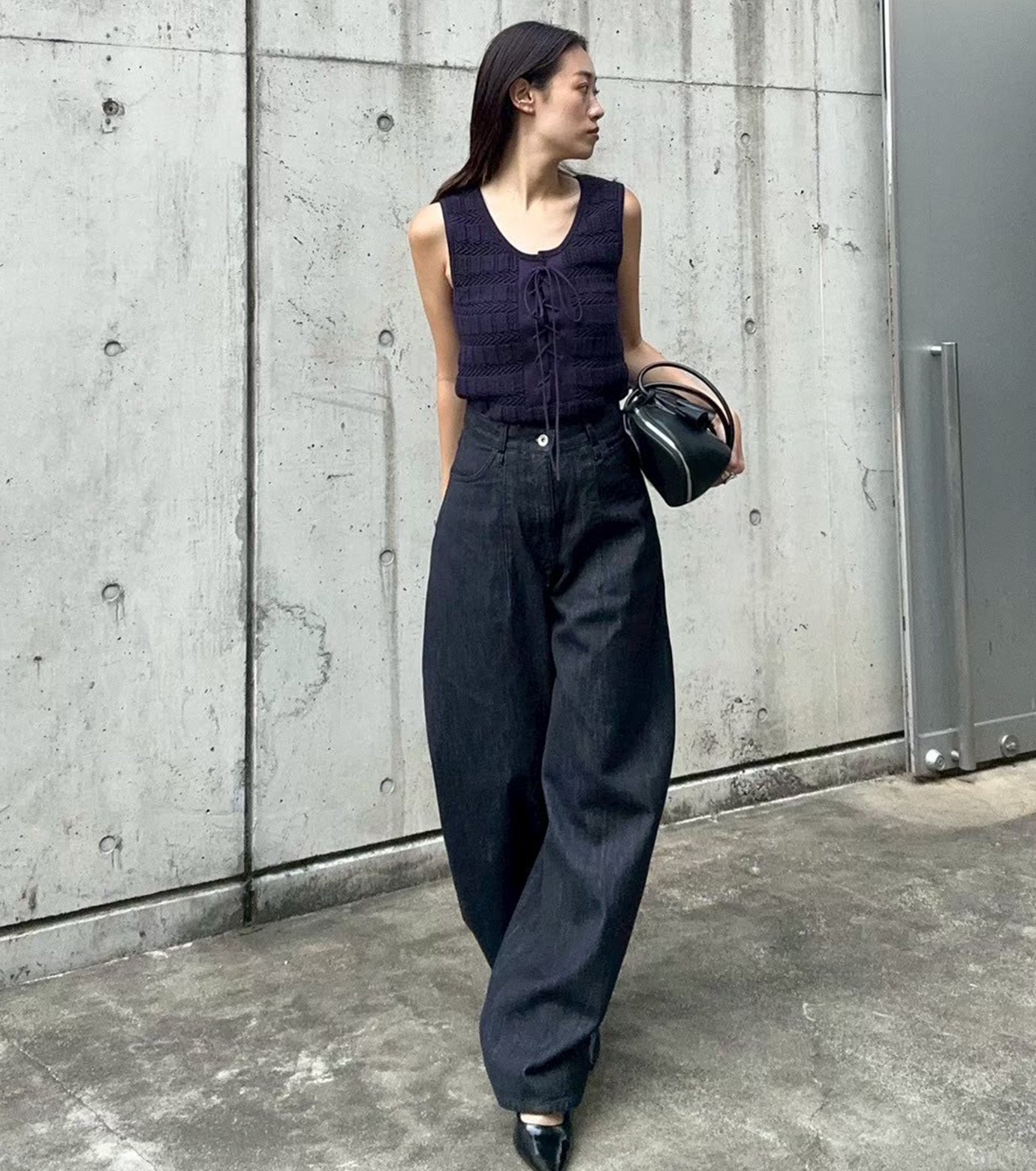ル シェル ブルー - LE CIEL BLEU | Knit Top w/Lace-Up | RESTIR リステア