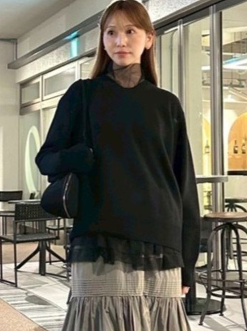 【極美品】ルシェルブルー ダブル ライダース　 ニット 切り替え 山羊革 シルク 極美品✨】 ルシェルブルー テープディティールニット ブラック