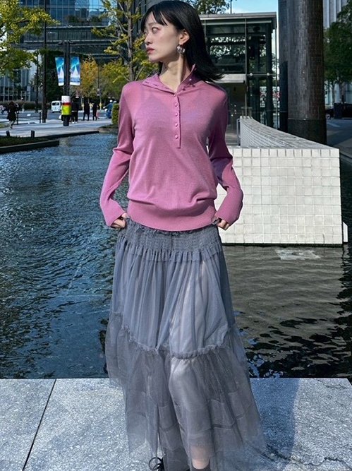 Button-Front High Neck Knit