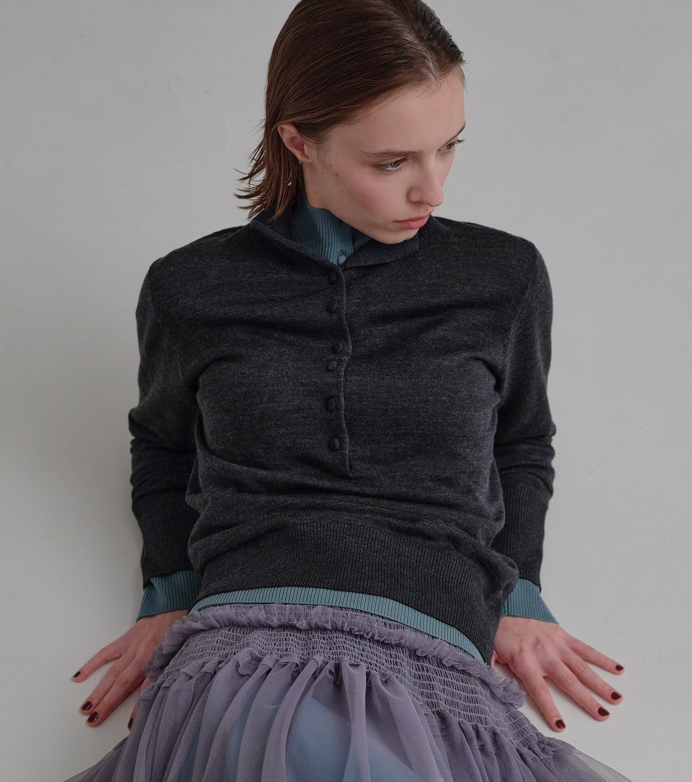 ル シェル ブルー - LE CIEL BLEU | Button-Front High Neck | RESTIR
