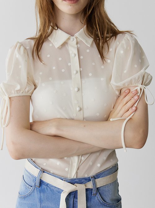 Dot Tulle Shortsleeve Blouse