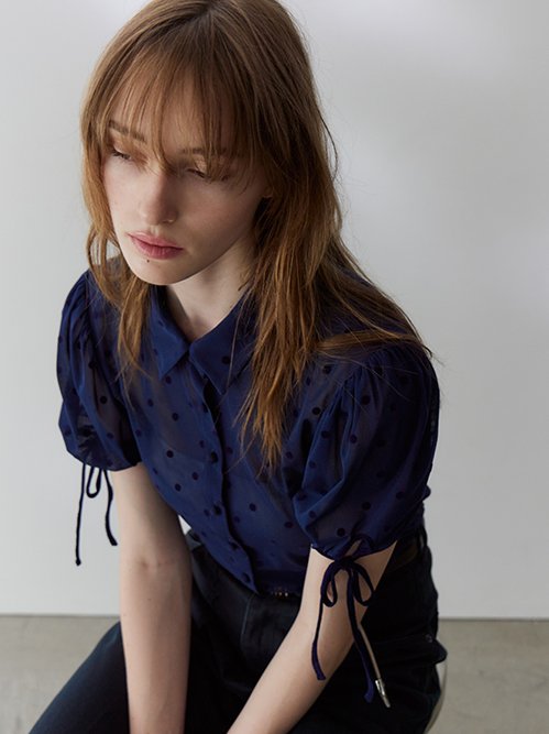 Dot Tulle Shortsleeve Blouse