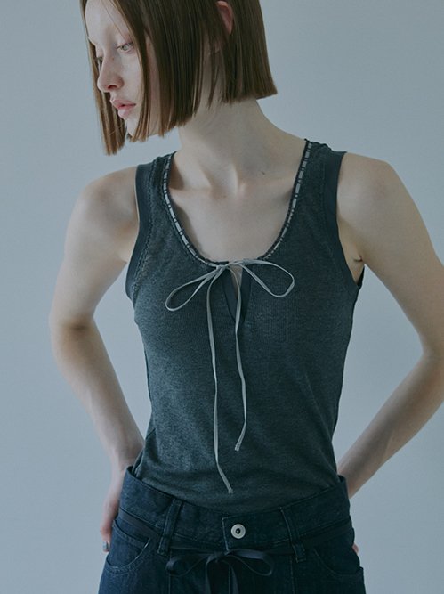 Ribbon-trimmed Neckline Tank