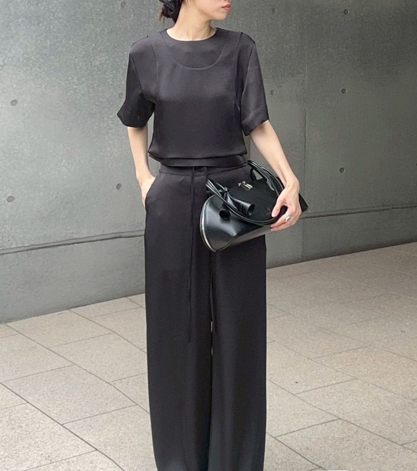 ル シェル ブルー - LE CIEL BLEU | Satin Layered Top-Black-38の通販