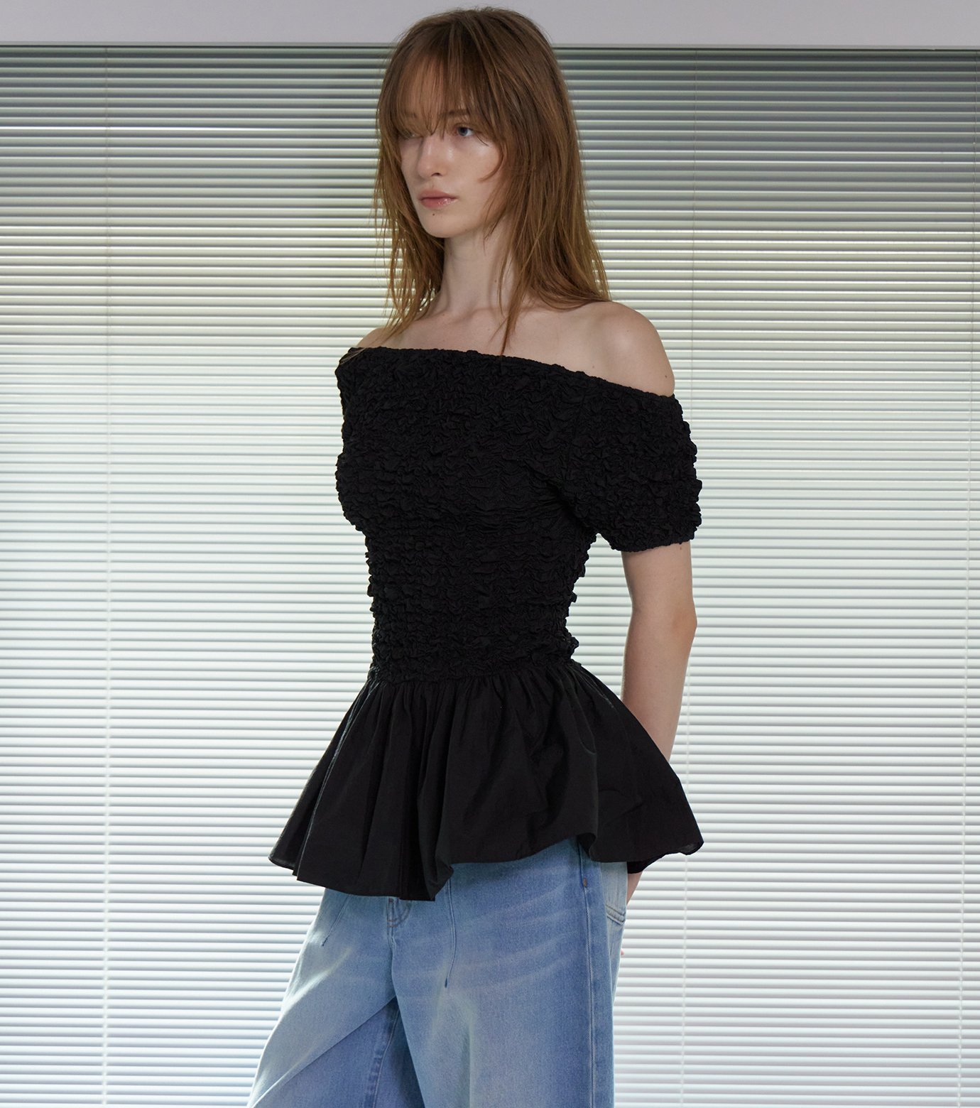 ル シェル ブルー - LE CIEL BLEU | Shirred Top-Black-36の通販