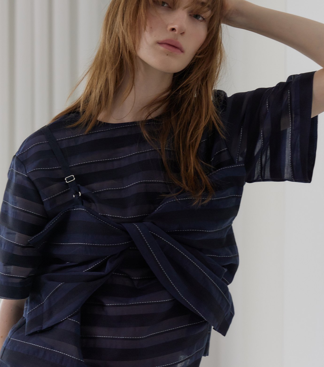 LE CIEL BLEU - ルシェルブルー　Textured Cami Tops ル シェル ブルー - LE CIEL BLEU | Jacquard Sheer Stripe Cami