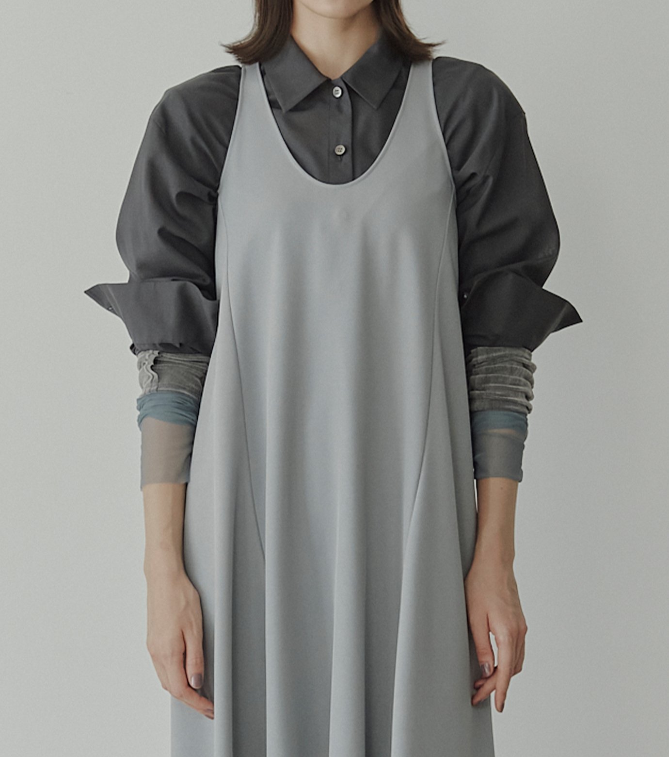 ル シェル ブルー - LE CIEL BLEU | Sheer Wool Shirt w/Neck | RESTIR