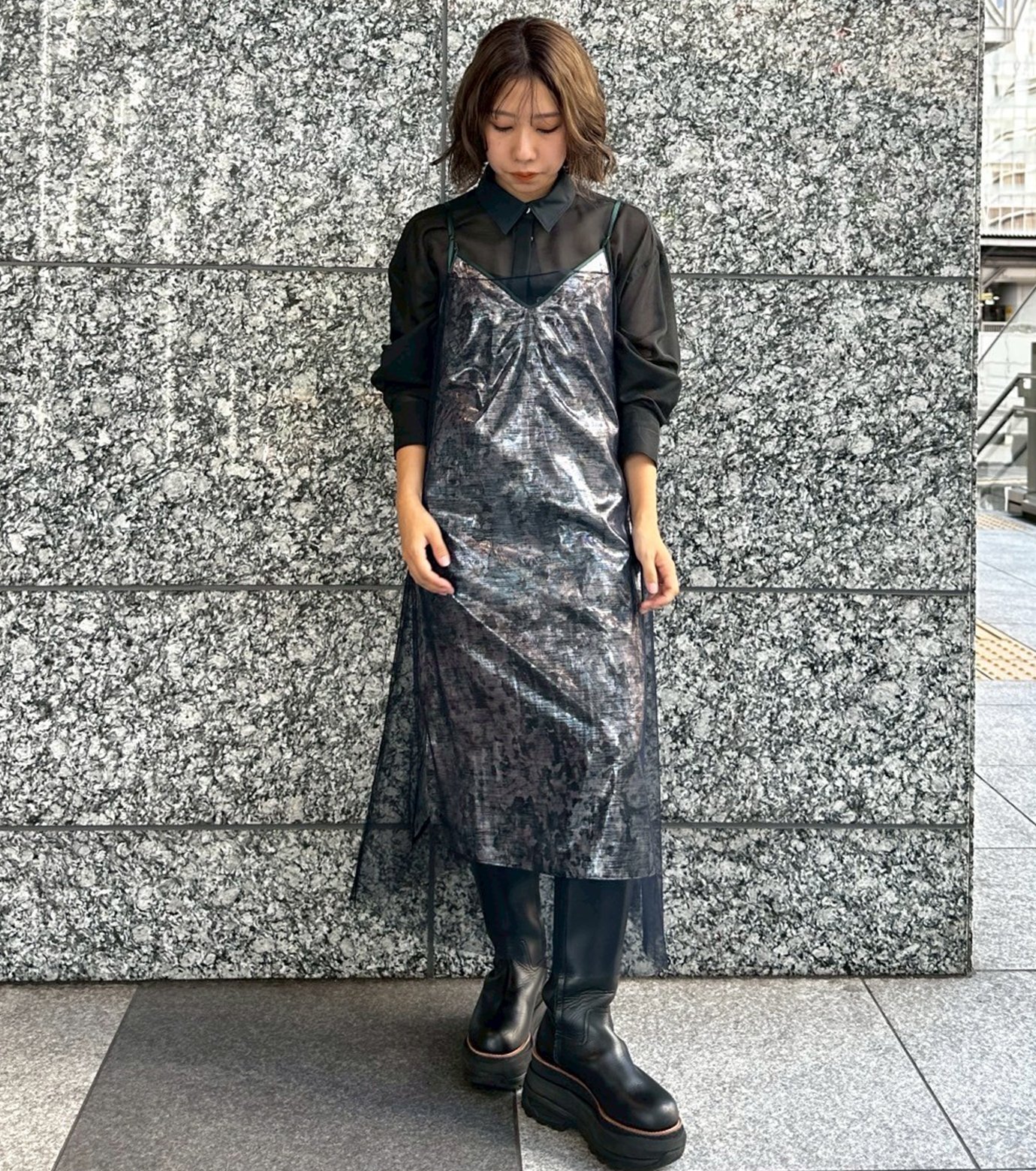 ル シェル ブルー - LE CIEL BLEU | Sheer Shirt w/Contrast | RESTIR ル シェル ブルー - LE CIEL BLEU | Sheer Shirt w/Contrast | RESTIR