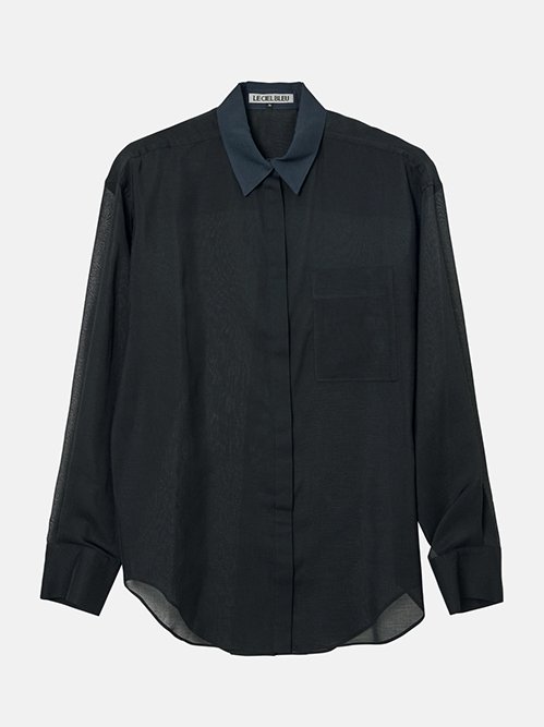 Sheer Shirt w/Contrast Collar