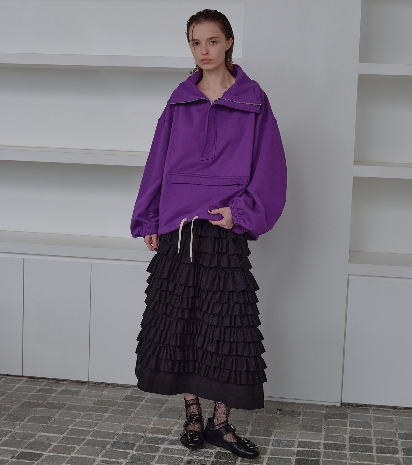 完売アイテム！LE CIEL BLEU ラッフルスリーブウール ブルゾン フリル 完売アイテム！LE CIEL BLEU ラッフルスリーブウール ブルゾン フリル