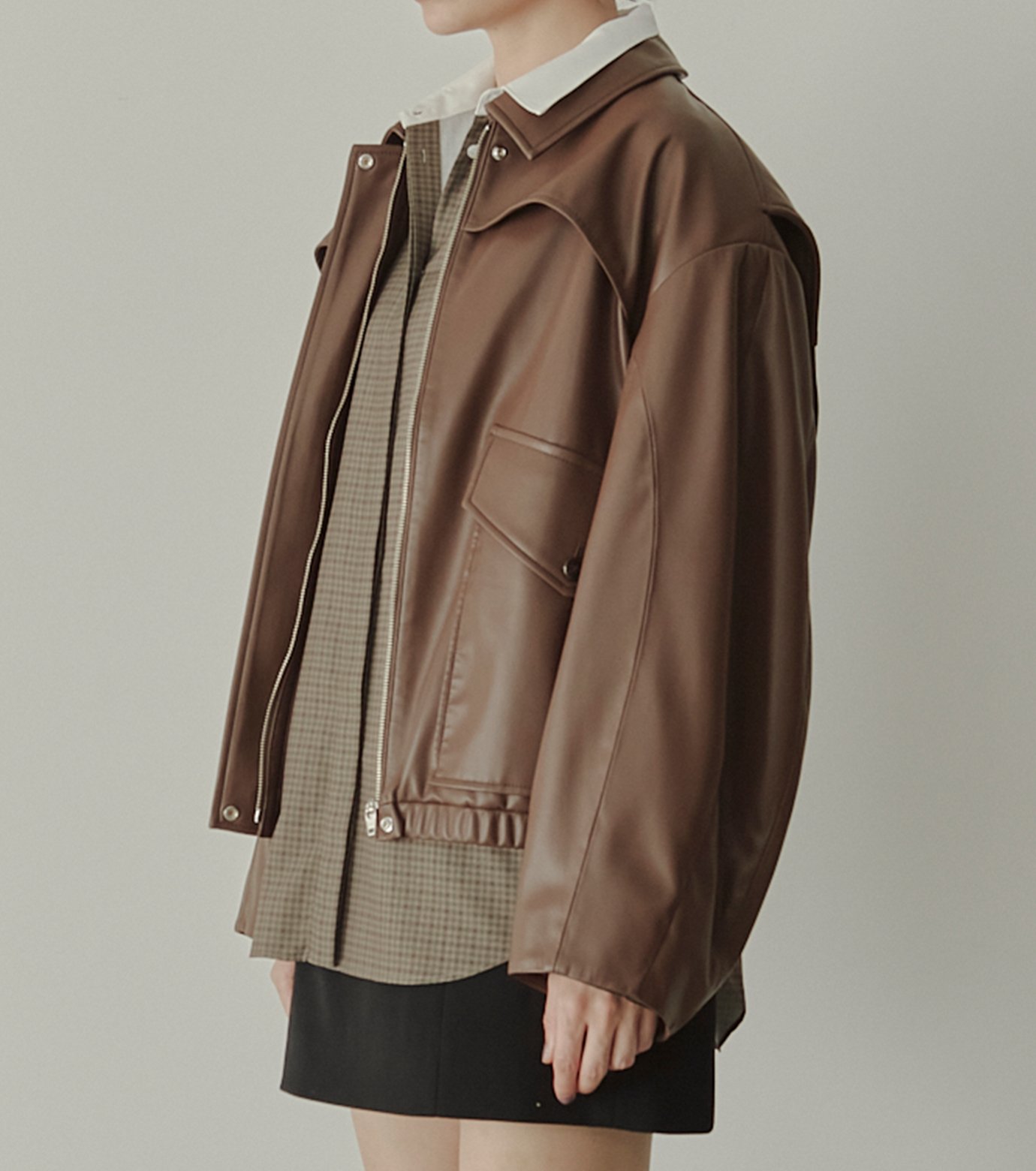 LE CIEL BLEU ラムレザー ジャケット 38 ノーカラー フリル 本革 ル シェル ブルー - LE CIEL BLEU | Faux Leather | RESTIR リステア