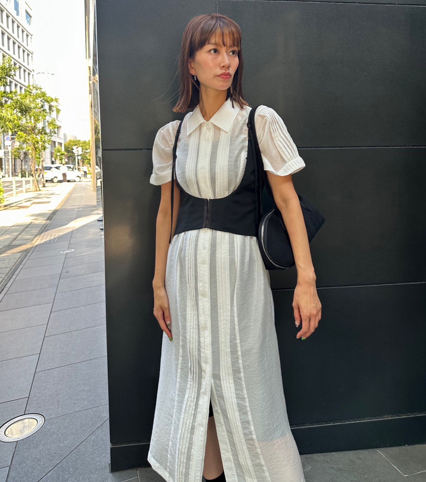 ル シェル ブルー - LE CIEL BLEU | Pleated Dress-White-36の通販 ル シェル ブルー - LE CIEL BLEU | Pleated Dress-White-36の通販