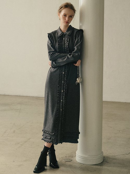 Jersey Shirt Dress w/Frilled Details