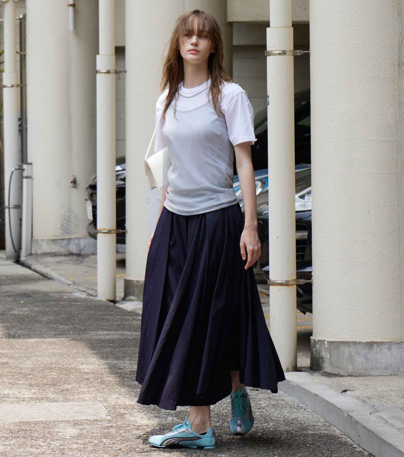 ル シェル ブルー - LE CIEL BLEU | Taffeta Midi Skirt-Navy-34
