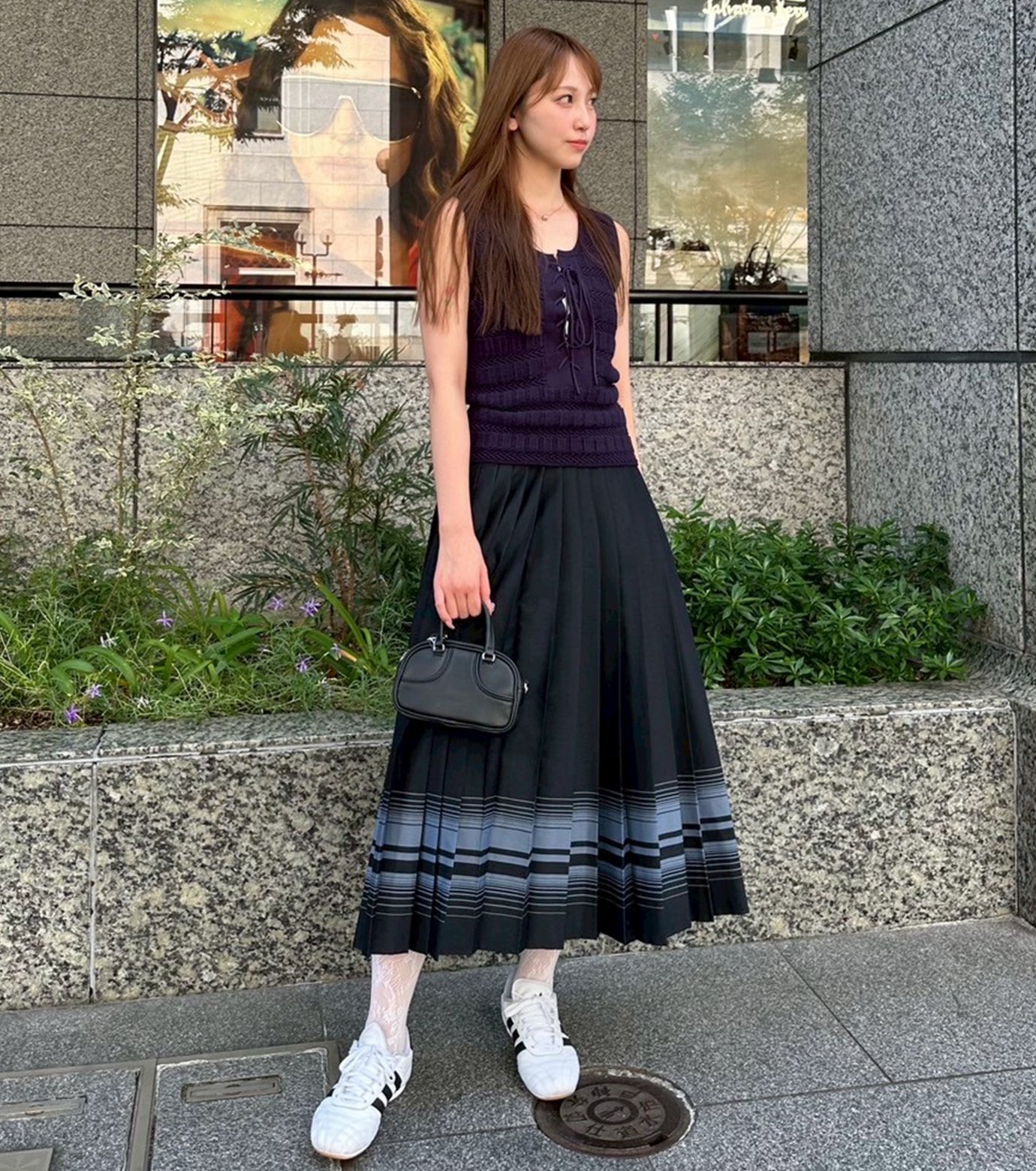ル シェル ブルー - LE CIEL BLEU | Pleated Skirt w/Multi-Striped