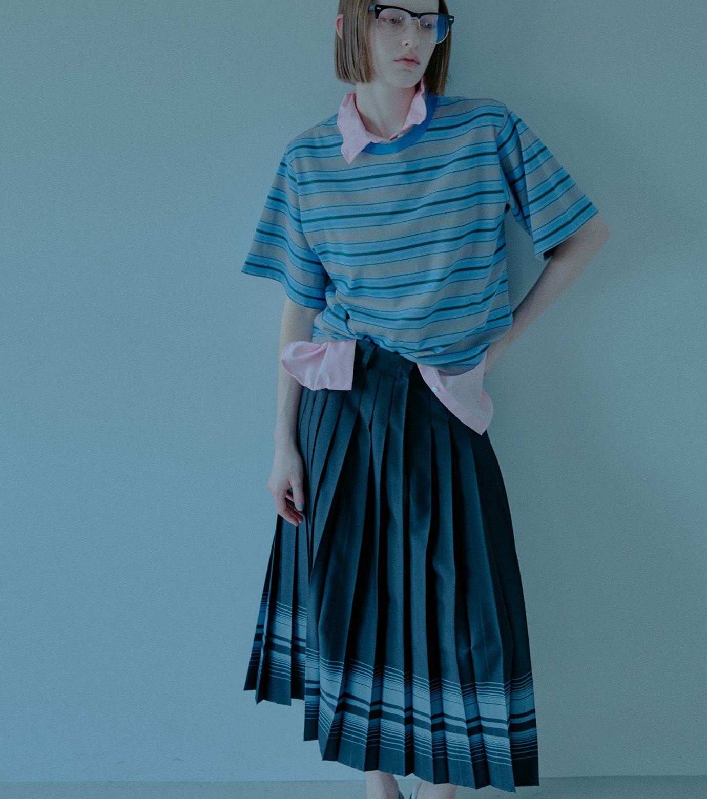 ル シェル ブルー - LE CIEL BLEU | Pleated Skirt w/Multi-Striped